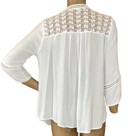 John Paul Richard Raelinn Crochet Detail White BOHO Top Sz L #303C - Picture 5 of 8